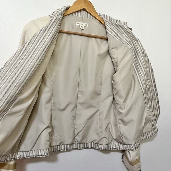 Coldwater Creek Linen Blend Mixed Media Blazer Size 16 Ivory Artsy‎ Coastal - Picture 6 of 10